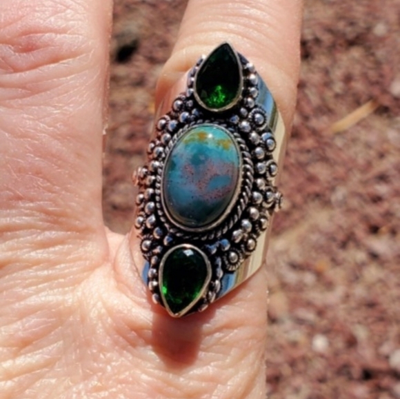 New Bloodstone & Peridot 925 Silver Statement Ring. - Picture 11 of 16